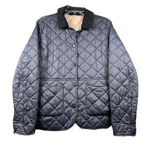 Barbour Women Deveron Quilted Jacket Chore Coat Snap Front Corduroy Collar Sz 14